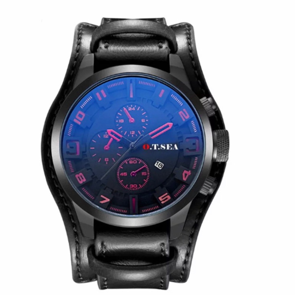 Men’s Leather Military Quartz Wristwatch